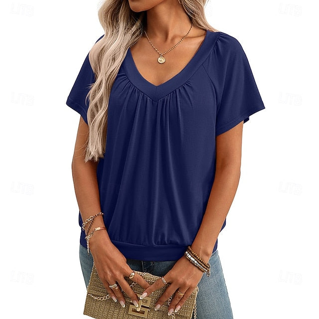 Women's Blouse Ruched Solid Color Elegant Daily Ladies