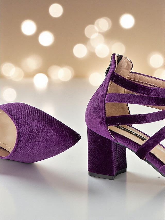 Women's with Heel Toe Pumps Pointed Velvet Blue Block