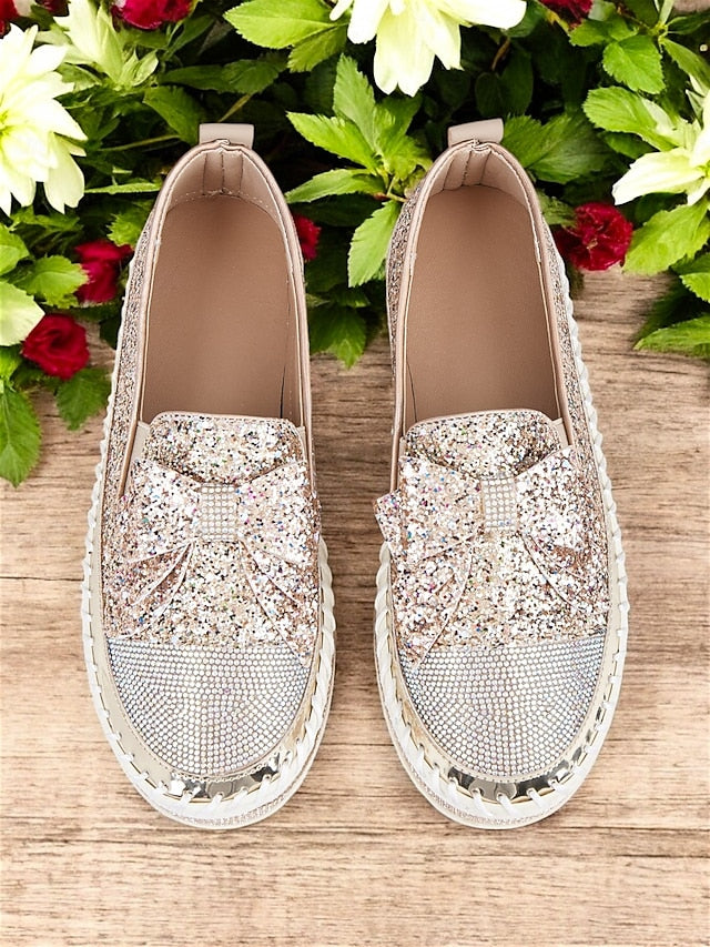 Women – Rhinestone Glittery for Sparkling Slip-On Loafers