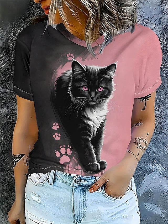 Women's T Shirt Print Ombre Graphic Animal Vintage Stylish