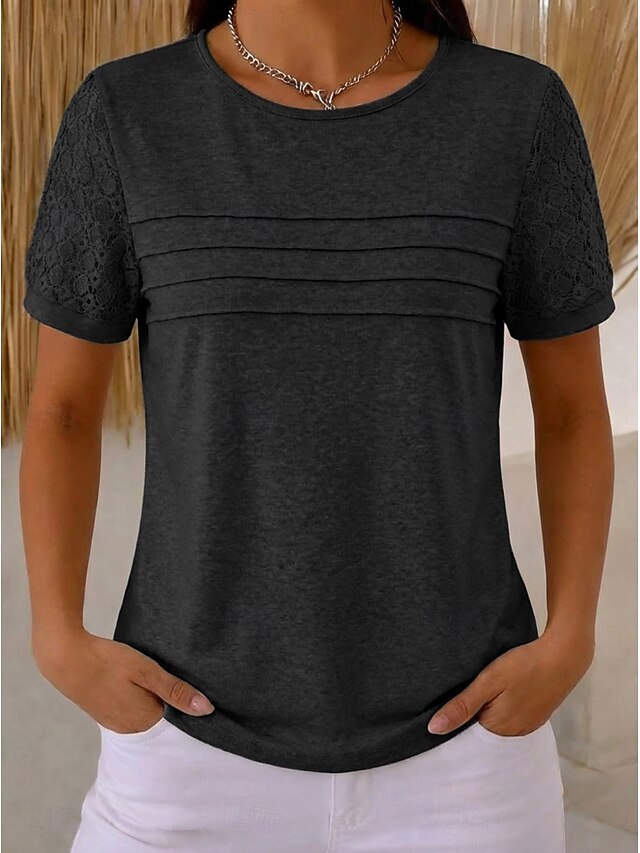 Women's Blouse Lace Tops Lace Pleated Plain Stylish Modern