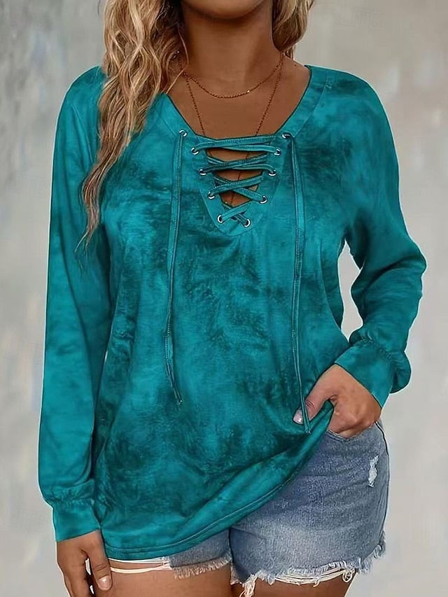 Women's Blouse Patchwork Tie Dye Elegant Casual Long Sleeve