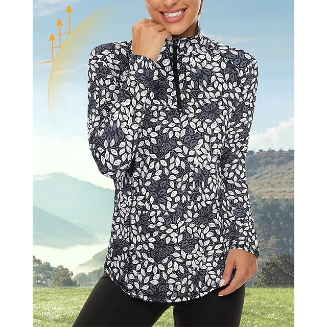Women's Floral Golf Polo Shirt Tennis Shirt Long Sleeve
