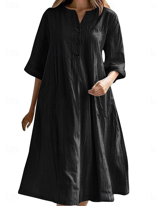 Women's Midi Dress Casual Dress Cotton Linen Dress A Line