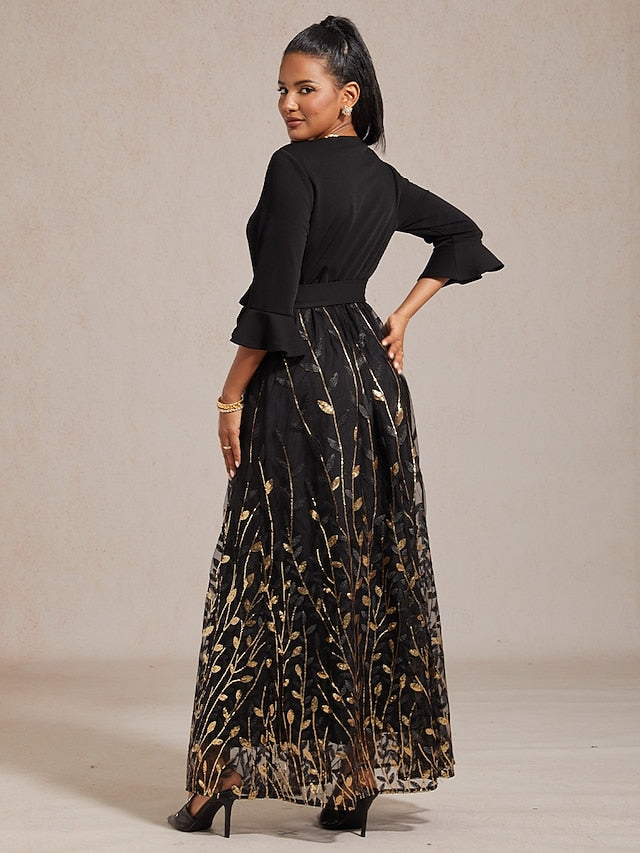 Women's Maxi Dress A Line Dress Sequins Embroidered Tulle