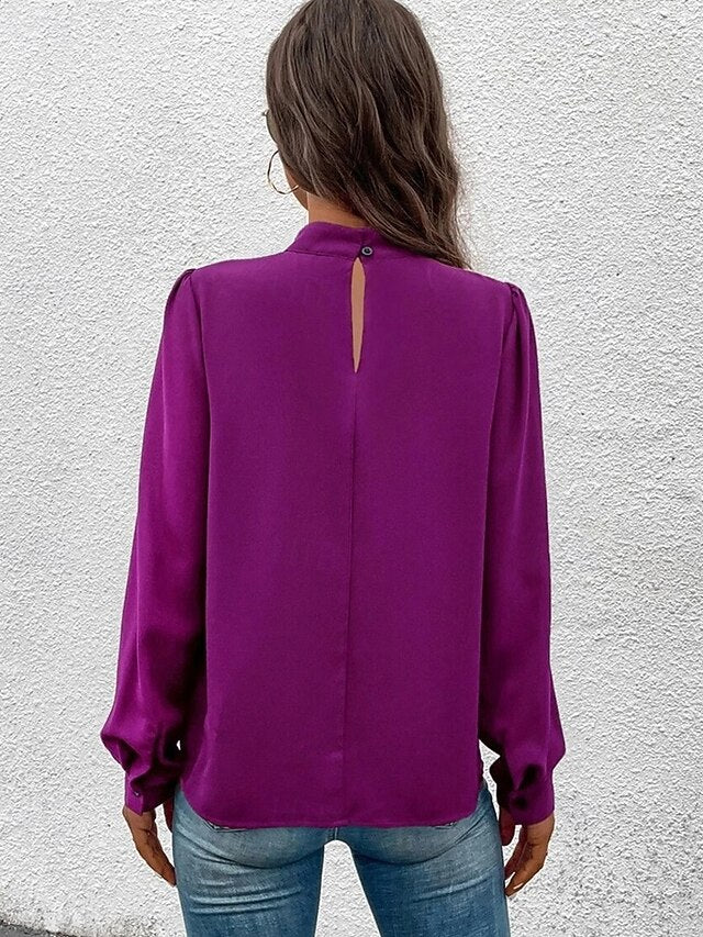 Women's Shirt Elegant Dressy Satin Top Solid Color Stylish