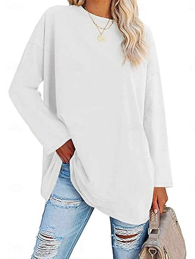 Women's Blouse Solid Color Stylish Casual Long Sleeve Crew