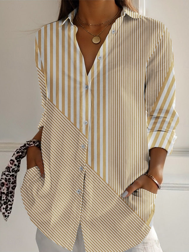 Women's Shirt Buttons Print Striped Active Daily Stylish