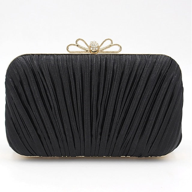 Women's Rhinestone Elegant Bow White Clutch Bag – Pleated