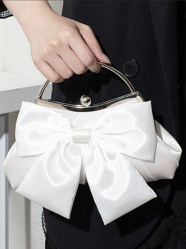 Evening Bag – Satin Clutch Women's Pearl Bow Elegant