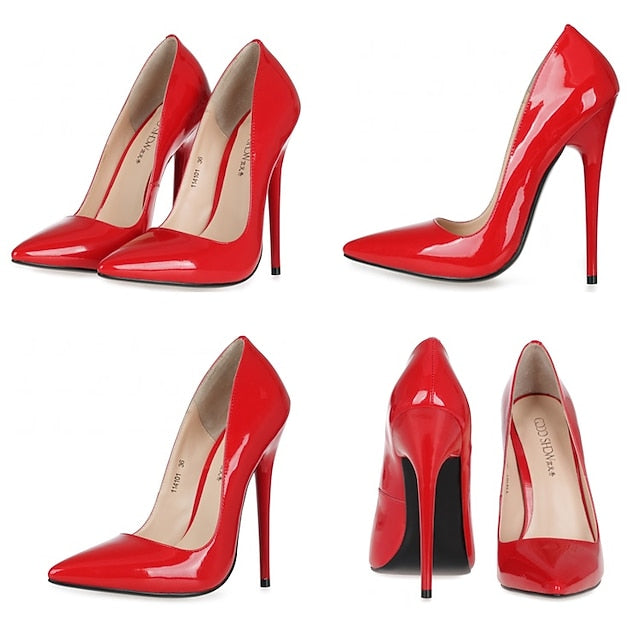 Heels Patent Women's - High Stiletto Sexy Leather Black