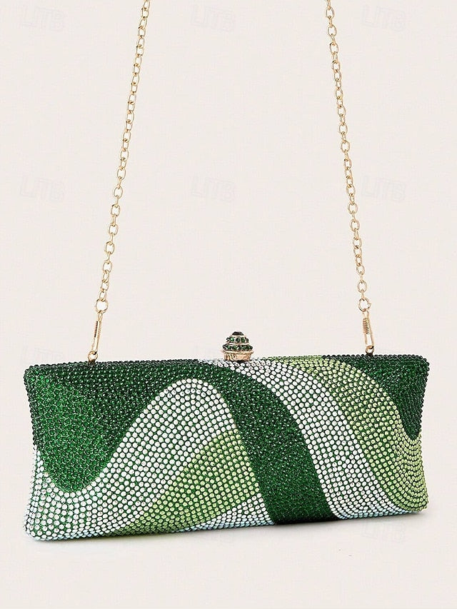 Women's Crystal Evening Chain Bag with Clutch Strap