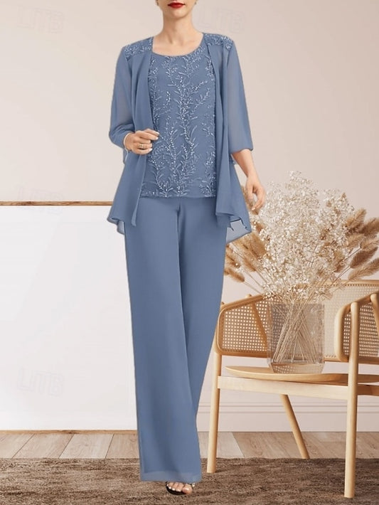 Dress Mother Piece 3 Pantsuit of Bride Elegant Guest Wedding the