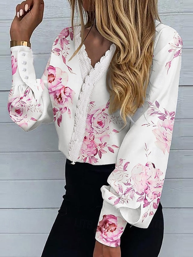 Women's Blouse Lace Print Floral Graphic Stylish Casual