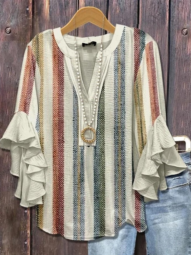 Women's Blouse V Neck Graphic Geometric Bohemia Vintage