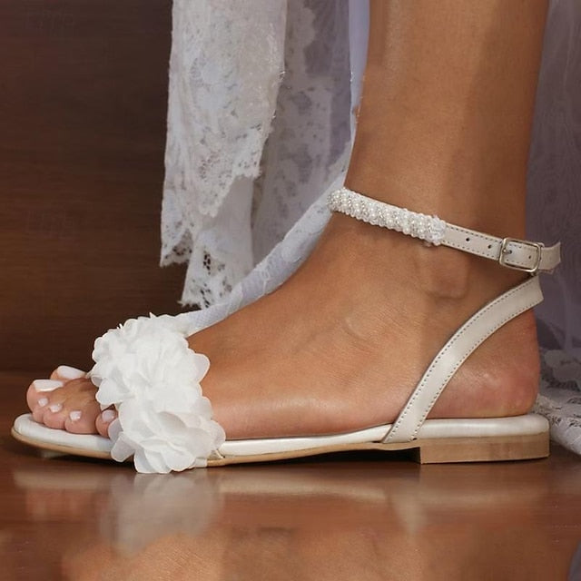 Flat Wedding Shoes Heel Daily Women's White Lace Sandals