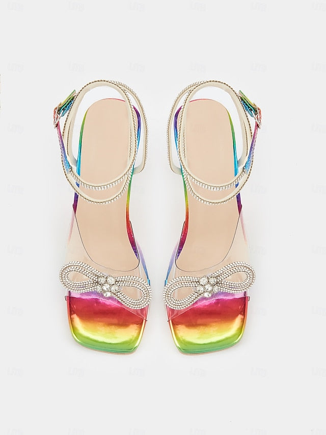 Rainbow Crystal Colorful High - Heel Bow Detail with Heels Clear
