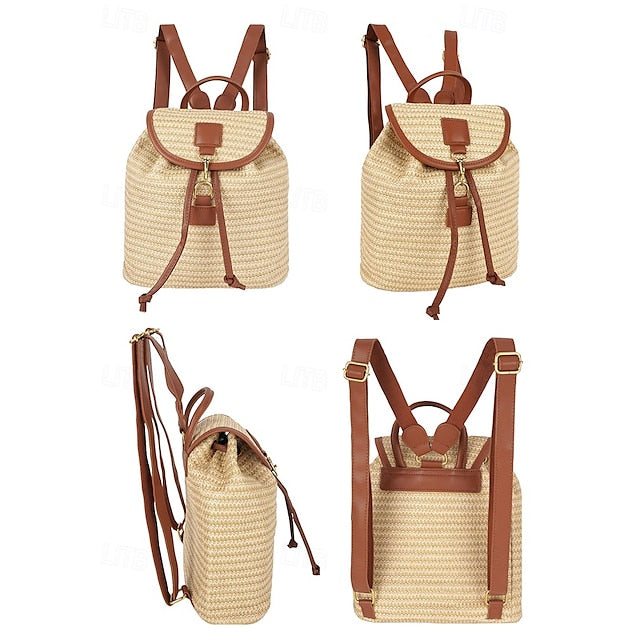 Straw Rattan Women with Bag Woven – Boho for Backpack Travel