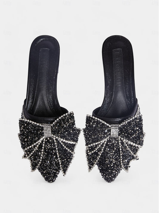 Parties Black Flat Rhinestone-Bow Mules for and Perfect –