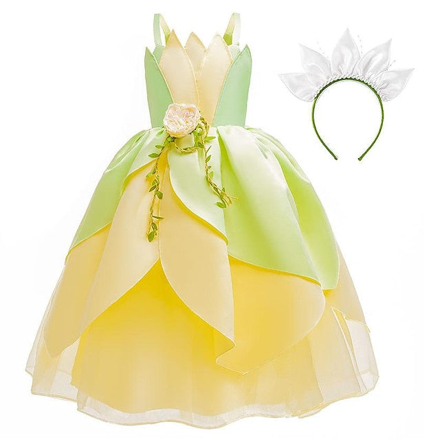 Theme Princess Flower Tinker Tiana Girl Dress Bell Fairytale