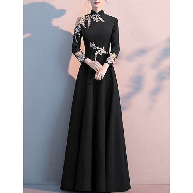 Neck Elegant Floor High Simple the of A-Line Mother Bride Dress