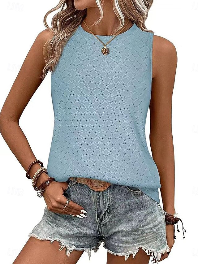 Women's T Shirt Tank Top Tee Top Patchwork Eyelet Solid