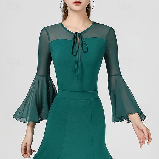 Latin Dance Top Pure Color Splicing Tulle Women's