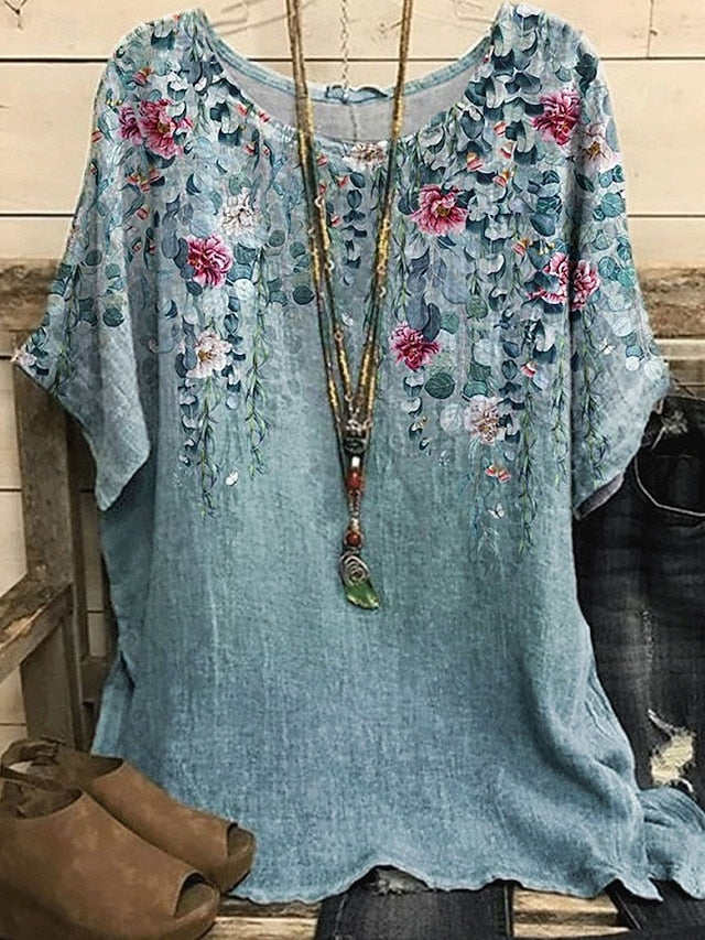 Women's Shirt T Shirt Tee Top Print Flowers Elegant Fashion