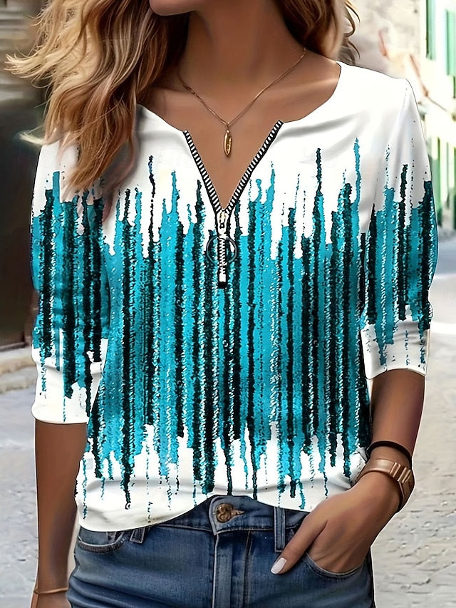 Women's T Shirt Zipper Print Ombre Graphic Vintage Fashion