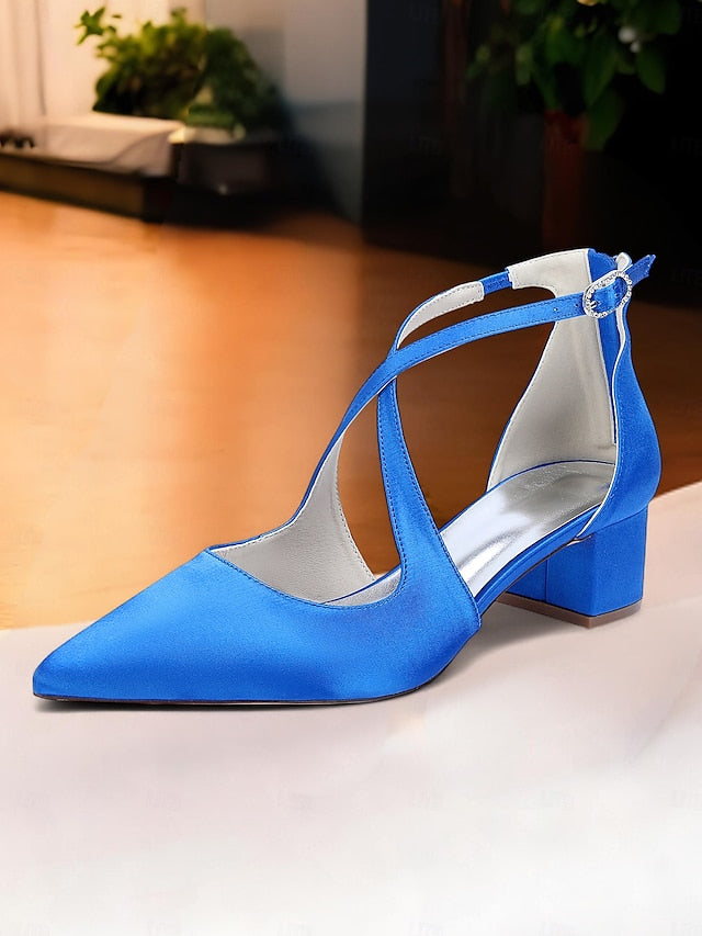 Block Heels Women's Satin Ivory - Toe Pointed Elegant