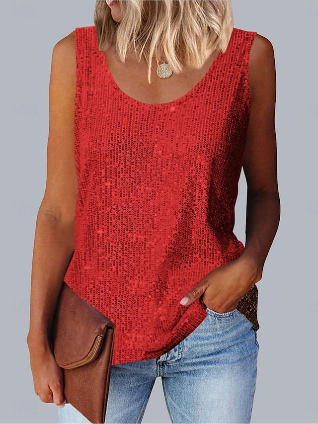 Women's Camisole Tank Top Sequins Solid Color Daily Casual