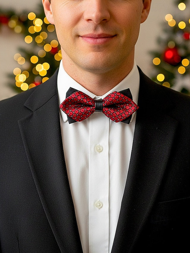Pattern Tie with Christmas Geometric Bow Men's
