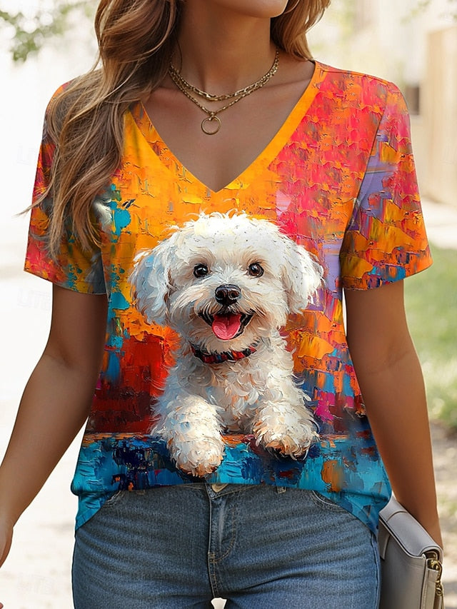 Women's T Shirt Print Graphic Animal Dog Vintage Stylish