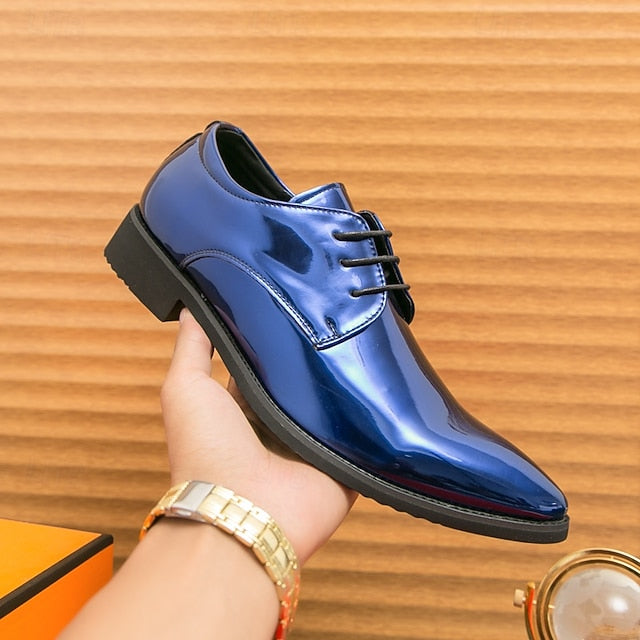 Formal for Green Leather Patent Shoes Glossy Men Lace-Up –