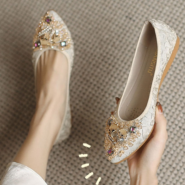 Flats Embellished Wedding Floral Women's - Foldable Crystal