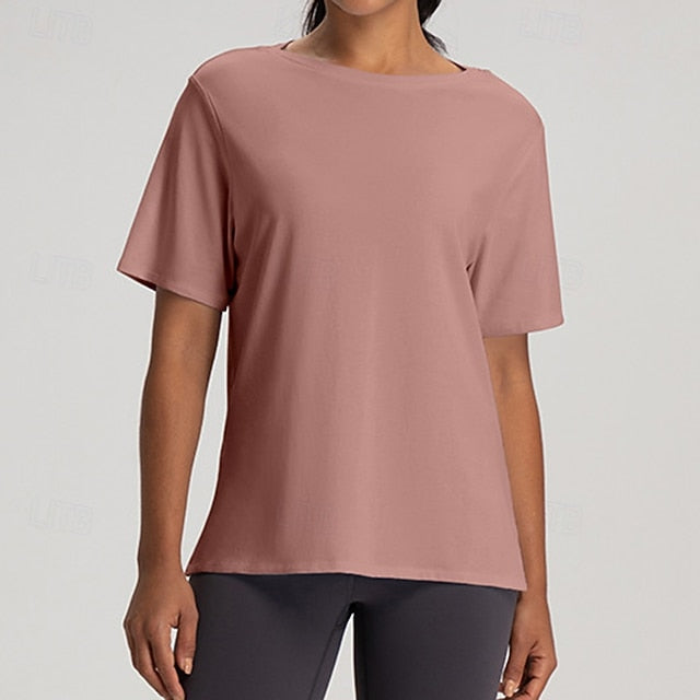 Women's Yoga T-shirt Workout Tops Breathable Loose Short