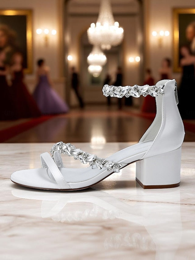 Block Satin Heel Sandals Crystal - Women's Purple