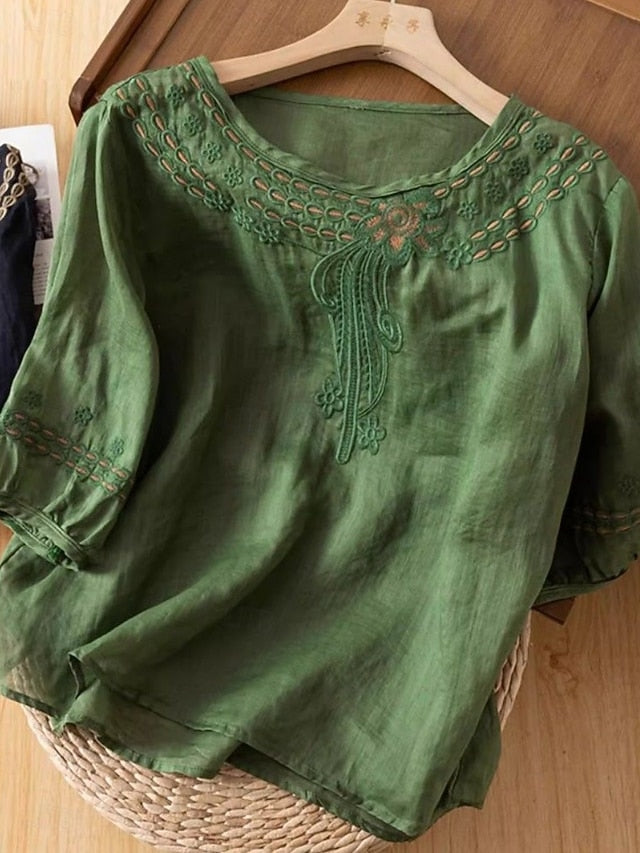 Women's Shirt Cotton Blend Blouse Lace Patchwork Solid