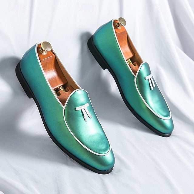 Faux Trim Black Men's Leather Patent Loafers Yellow with