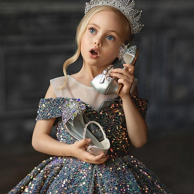 Flower Dress Party Solid Girls' Color Kids Girl