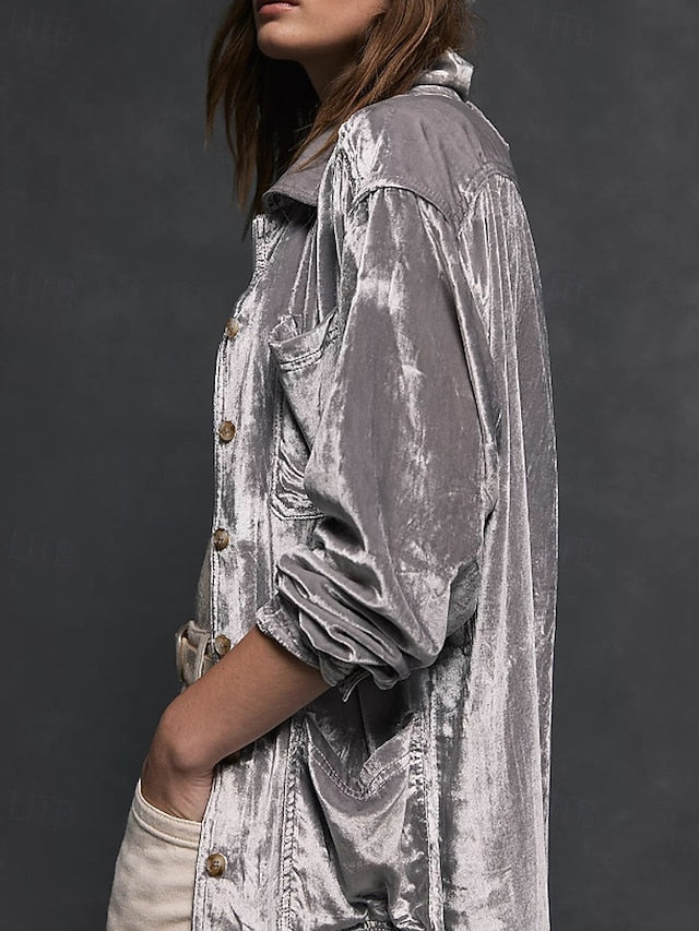 Women's Shirt Velvet Elegant Dressy Buttons Plain Vintage