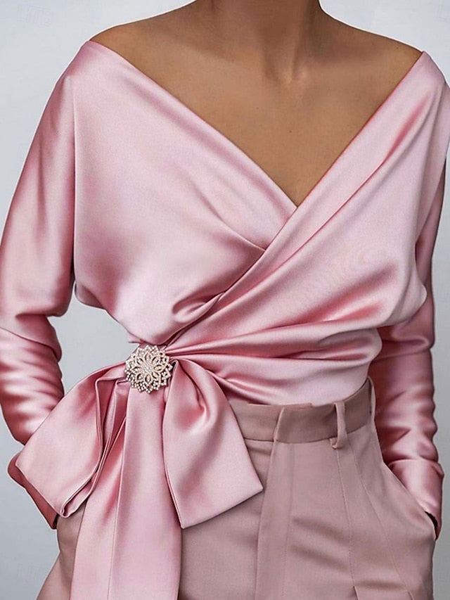 Women's Blouse Tie Front Solid Color Elegant Sports Daily