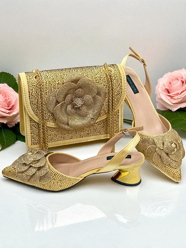Rhinestone Gold with Women's Slingback Pumps Matching