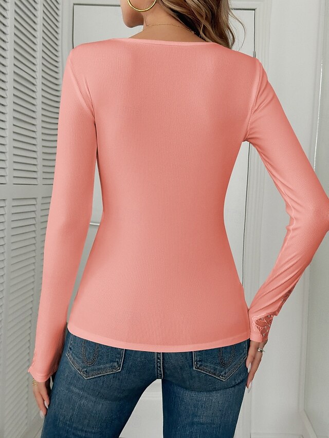 Women's Blouse Lace Patchwork Solid Color Elegant Stylish