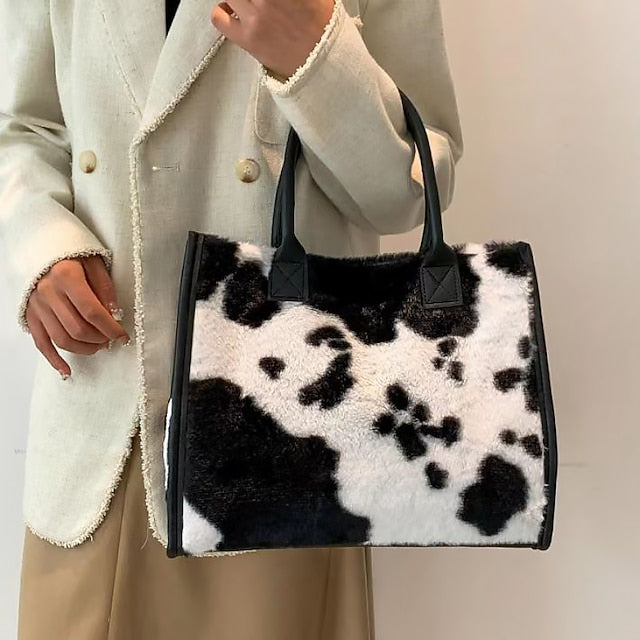 Tote Bag mit Kunstleder Leopardenmuster Braun Damen Fell
