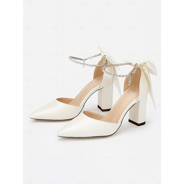 Pumps Pointed - Toe Heel Women's Satin Block Elegant Ankle