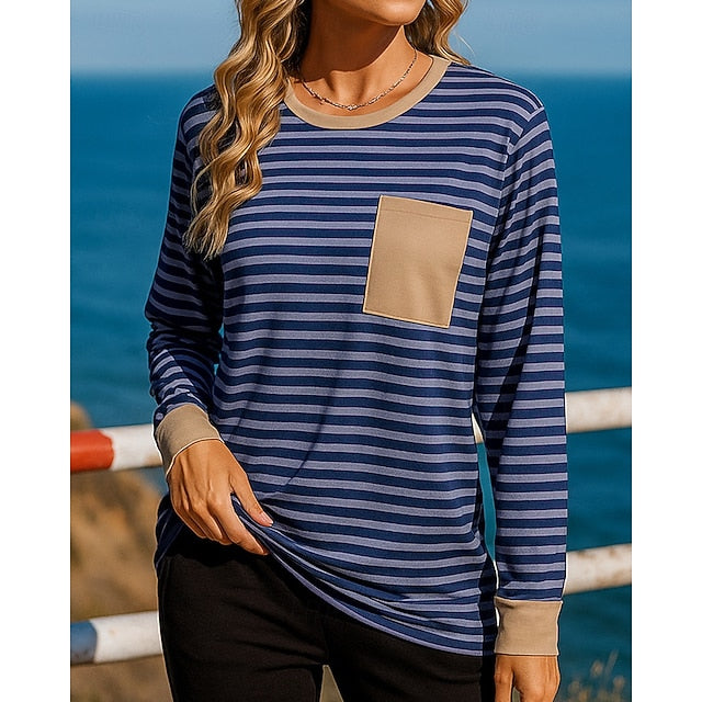 Women's Pullover Sweatshirt Casual Tops Pocket Long Sleeve