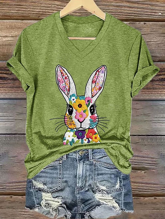 Easter Women's T Shirt Print Floral Graphic Animal Stylish