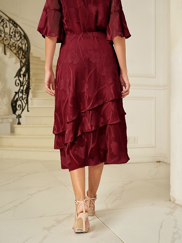 Women's Elegant Midi Mid Waist Skirts Floral Layered