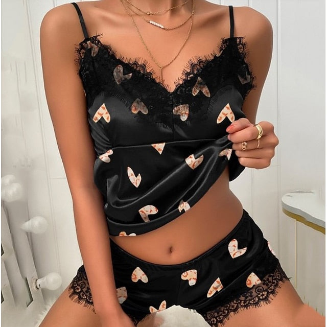 Women's Pajamas Nighty Pjs Sets 2 Pieces Heart Letter